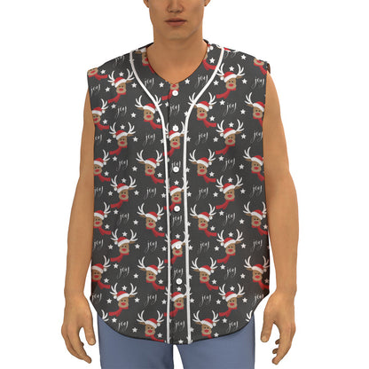 Santa Claus Deer Pattern Print Sleeveless Baseball Jersey
