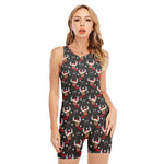 Santa Claus Deer Pattern Print Sleeveless One Piece Swimsuit