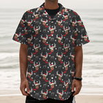 Santa Claus Deer Pattern Print Textured Short Sleeve Shirt