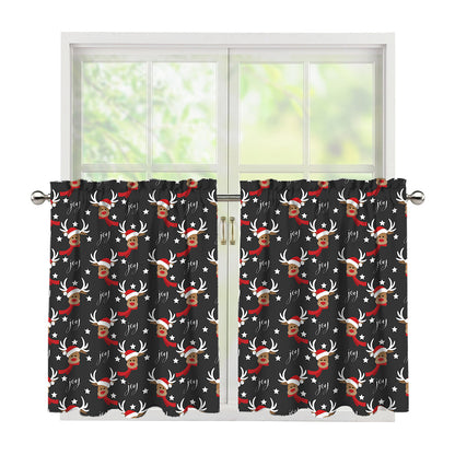 Santa Claus Deer Pattern Print Tier Curtains