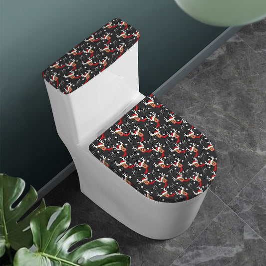 Santa Claus Deer Pattern Print Toilet Lid And Tank Cover Set