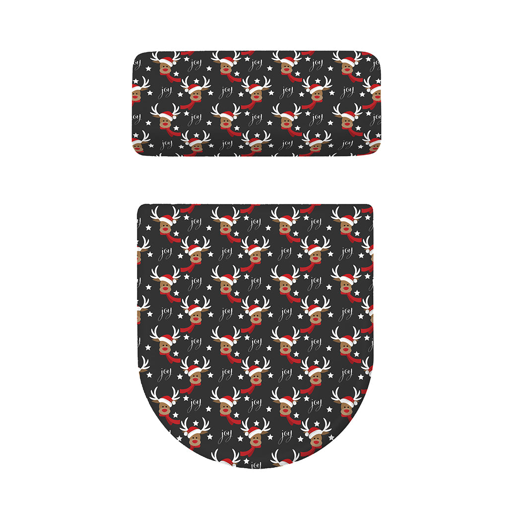Santa Claus Deer Pattern Print Toilet Lid And Tank Cover Set