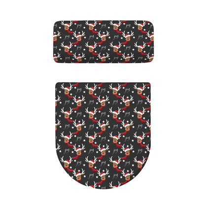 Santa Claus Deer Pattern Print Toilet Lid And Tank Cover Set
