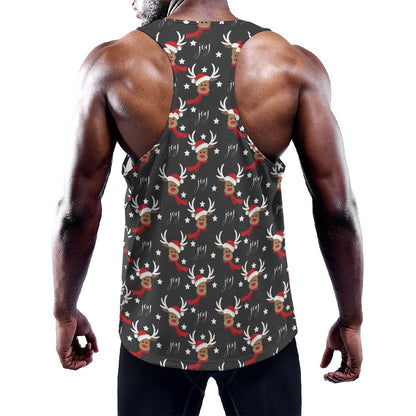 Santa Claus Deer Pattern Print Training Tank Top