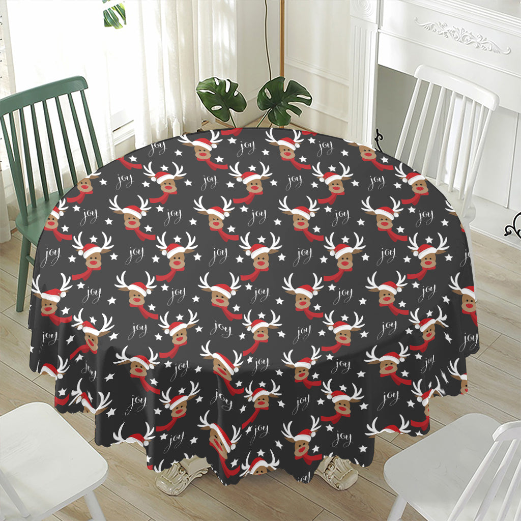 Santa Claus Deer Pattern Print Waterproof Round Tablecloth