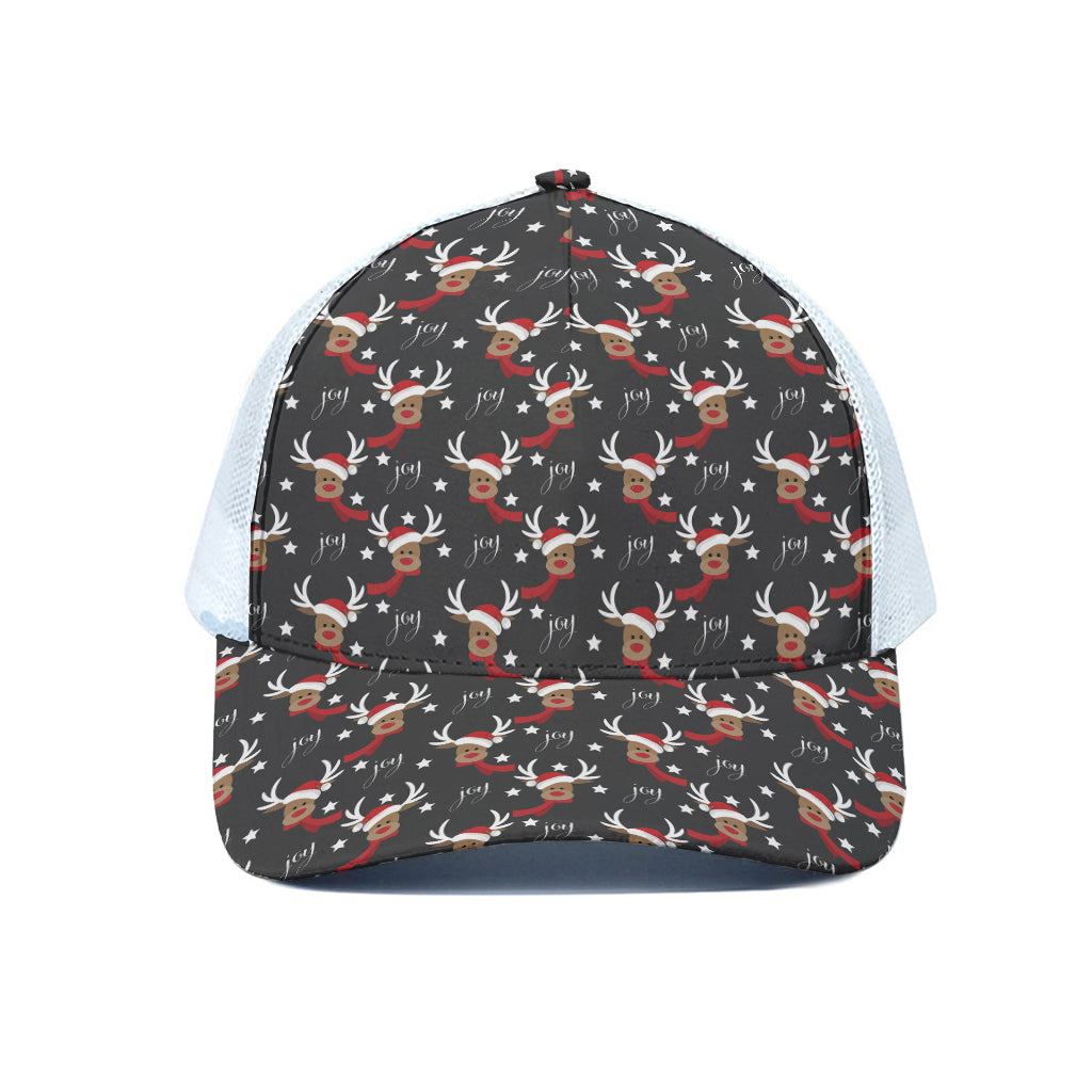 Santa Claus Deer Pattern Print White Mesh Trucker Cap
