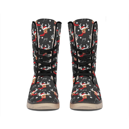 Santa Claus Deer Pattern Print Winter Boots