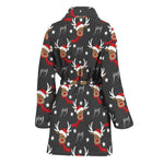 Santa Claus Deer Pattern Print Women's Bathrobe
