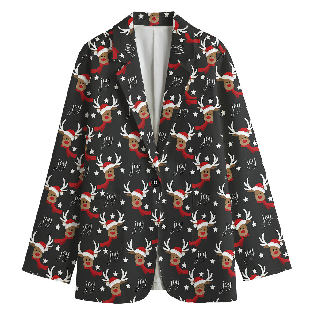 Santa Claus Deer Pattern Print Women's Blazer