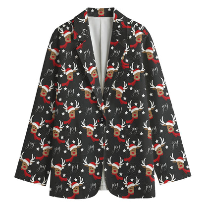 Santa Claus Deer Pattern Print Women's Blazer
