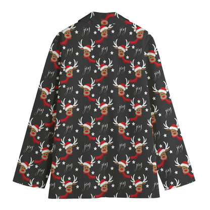Santa Claus Deer Pattern Print Women's Blazer