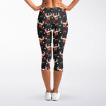 Santa Claus Deer Pattern Print Women's Capri Leggings