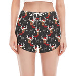 Santa Claus Deer Pattern Print Women's Split Running Shorts
