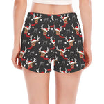 Santa Claus Deer Pattern Print Women's Split Running Shorts