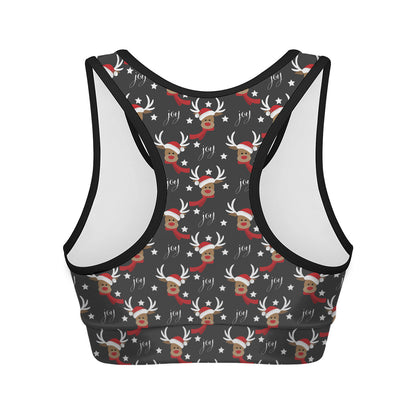 Santa Claus Deer Pattern Print Women's Sports Bra