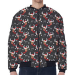 Santa Claus Deer Pattern Print Zip Sleeve Bomber Jacket