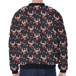 Santa Claus Deer Pattern Print Zip Sleeve Bomber Jacket
