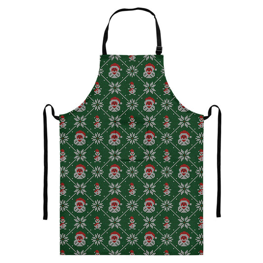 Santa Claus Knitted Pattern Print Bib Apron With Pocket