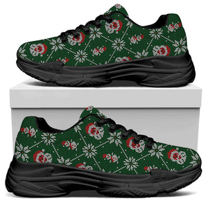 Santa Claus Knitted Pattern Print Black Chunky Shoes