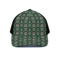 Santa Claus Knitted Pattern Print Black Mesh Trucker Hat