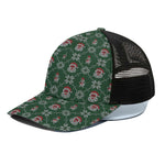 Santa Claus Knitted Pattern Print Black Mesh Trucker Cap