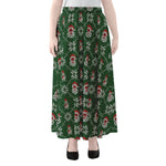 Santa Claus Knitted Pattern Print Chiffon Maxi Skirt