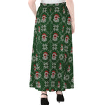 Santa Claus Knitted Pattern Print Chiffon Maxi Skirt