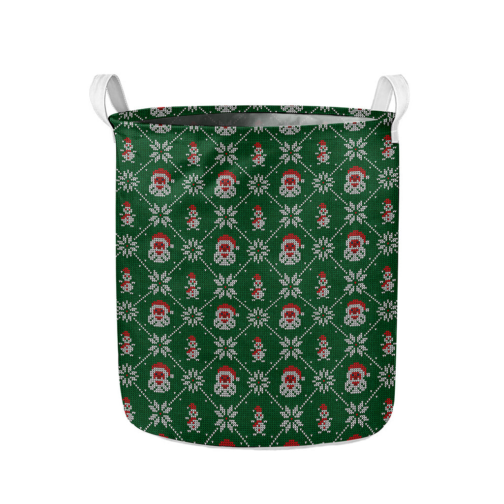 Santa Claus Knitted Pattern Print Collapsible Laundry Basket