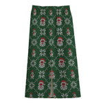 Santa Claus Knitted Pattern Print Cotton Front Slit Maxi Skirt