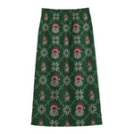 Santa Claus Knitted Pattern Print Cotton Front Slit Maxi Skirt