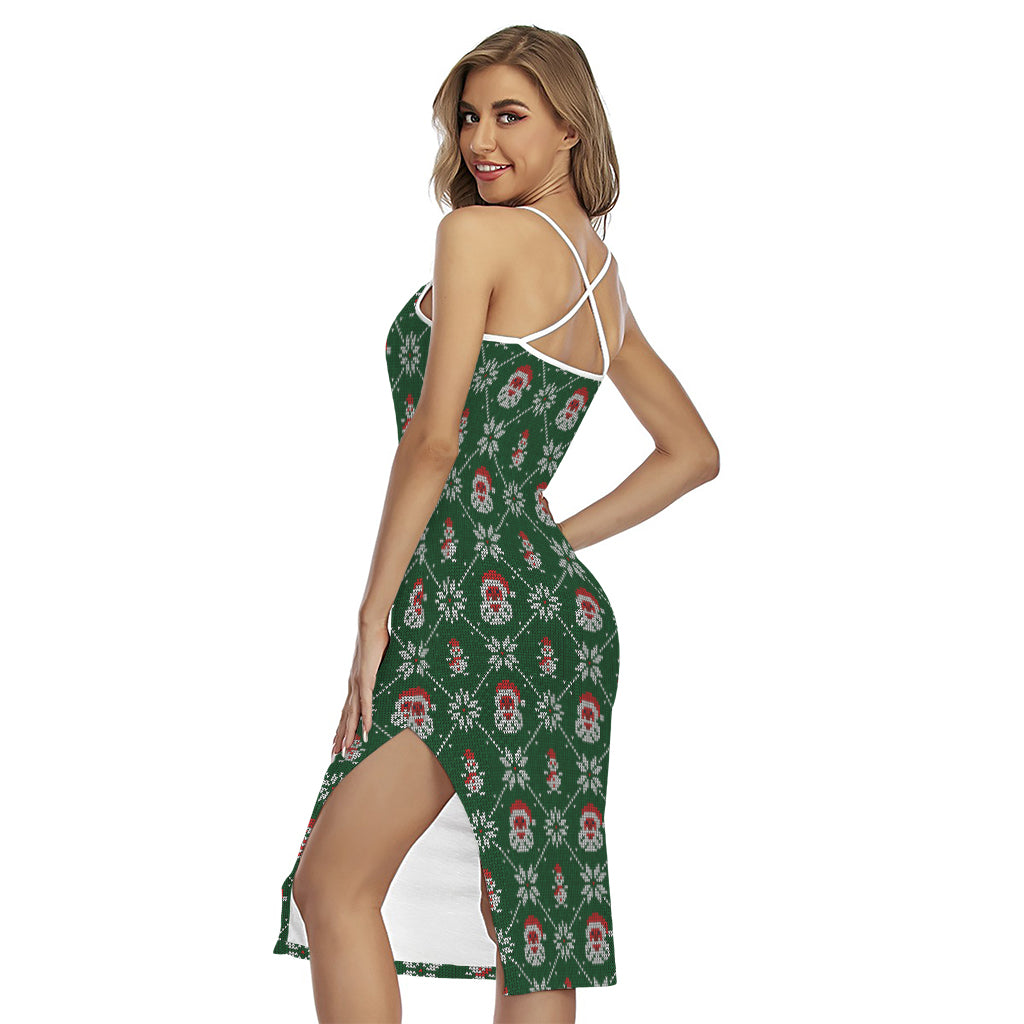 Santa Claus Knitted Pattern Print Cross Back Cami Dress