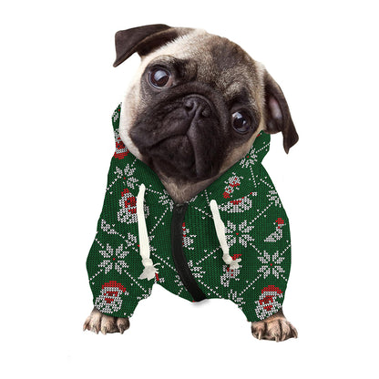 Santa Claus Knitted Pattern Print Dog Zip Up Hoodie