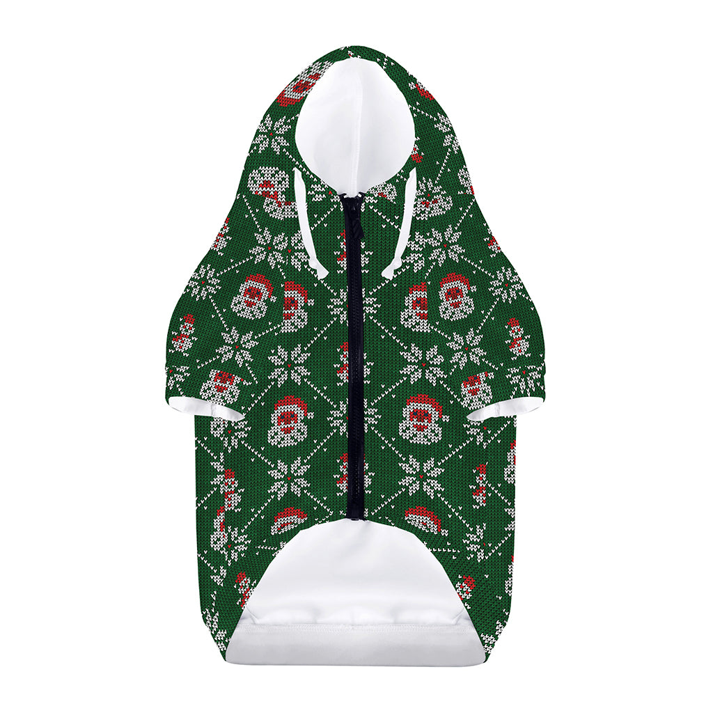 Santa Claus Knitted Pattern Print Dog Zip Up Hoodie