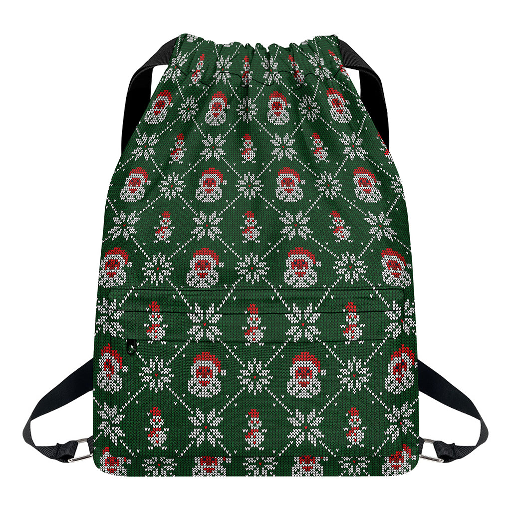 Santa Claus Knitted Pattern Print Drawstring Backpack