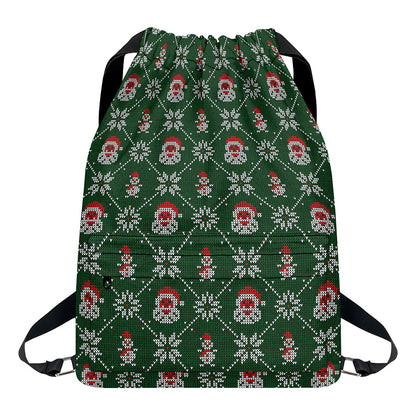 Santa Claus Knitted Pattern Print Drawstring Backpack