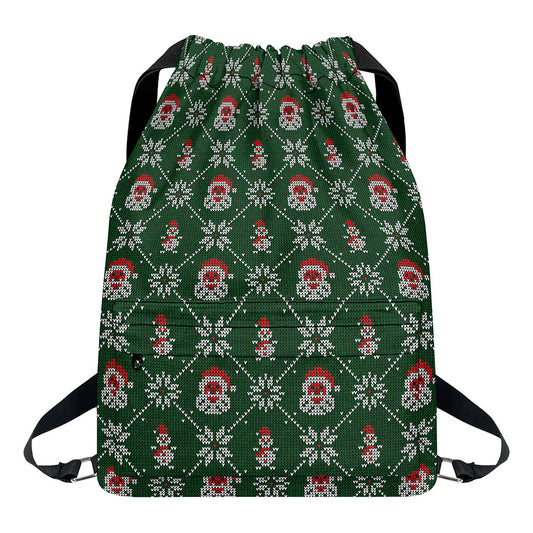 Santa Claus Knitted Pattern Print Drawstring Backpack