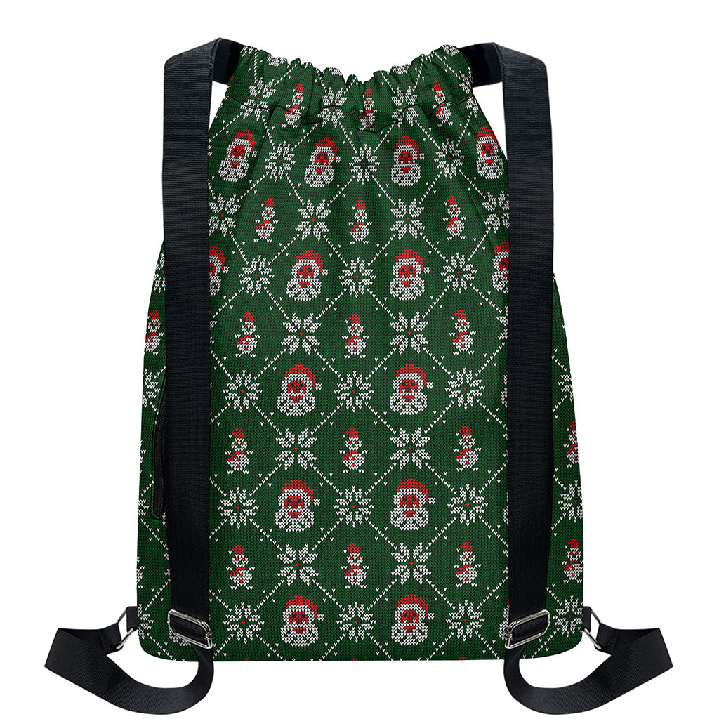 Santa Claus Knitted Pattern Print Drawstring Backpack