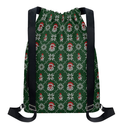 Santa Claus Knitted Pattern Print Drawstring Backpack