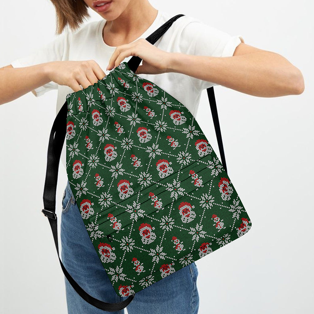 Santa Claus Knitted Pattern Print Drawstring Backpack