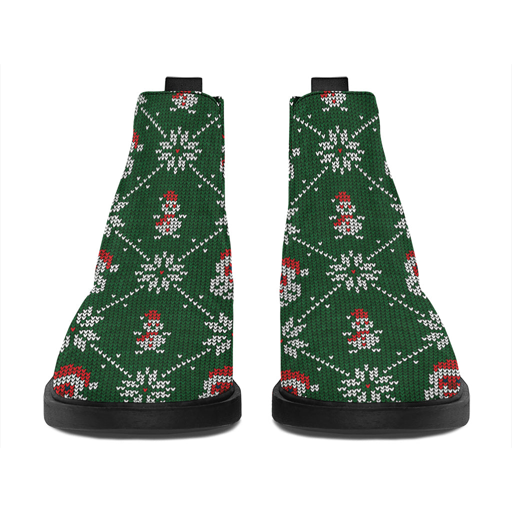 Santa Claus Knitted Pattern Print Flat Ankle Boots