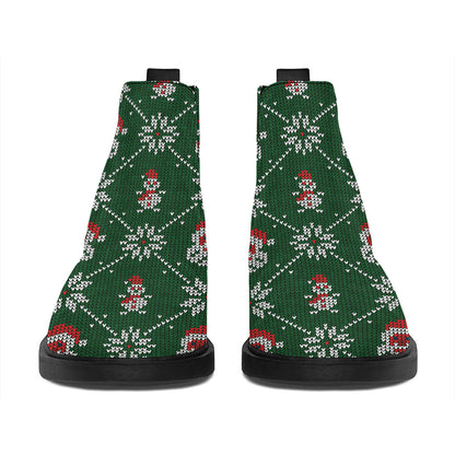 Santa Claus Knitted Pattern Print Flat Ankle Boots