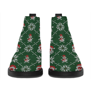 Santa Claus Knitted Pattern Print Flat Ankle Boots