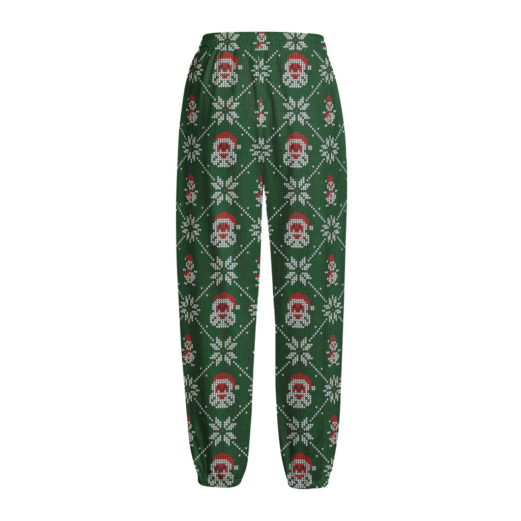 Santa Claus Knitted Pattern Print Fleece Lined Knit Pants