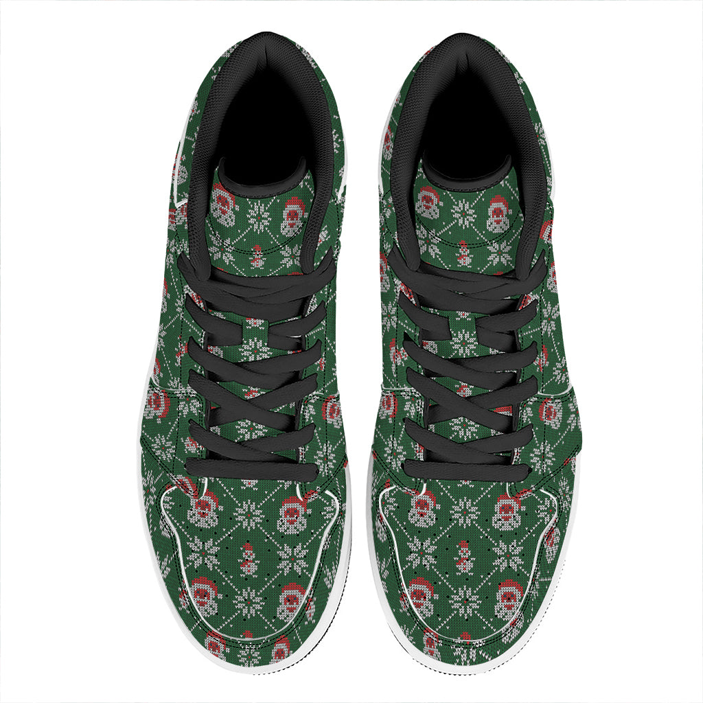 Santa Claus Knitted Pattern Print High Top Leather Sneakers