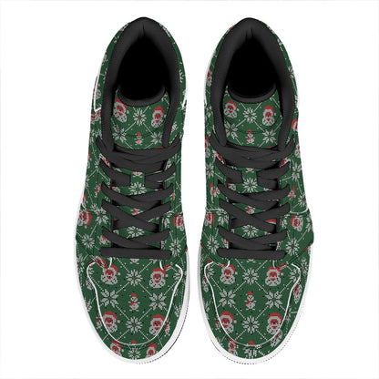 Santa Claus Knitted Pattern Print High Top Leather Sneakers