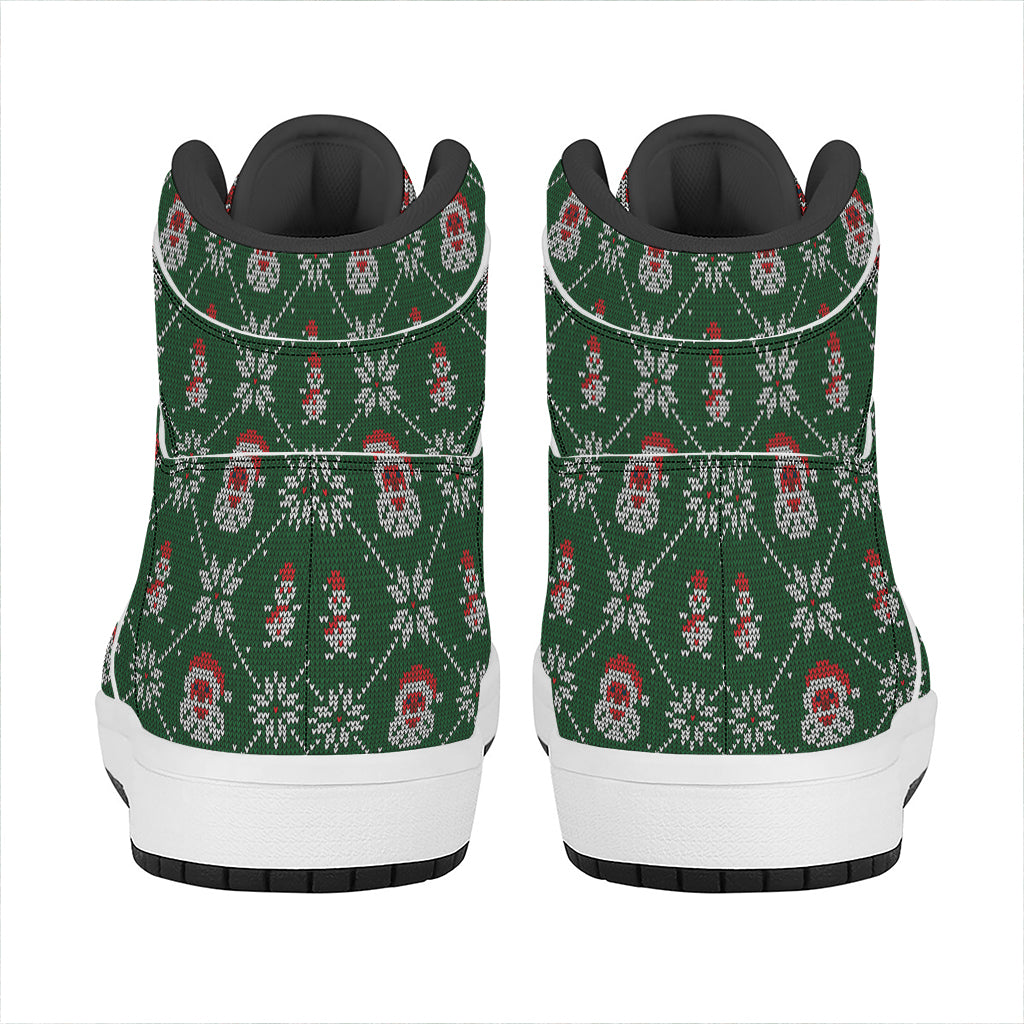 Santa Claus Knitted Pattern Print High Top Leather Sneakers