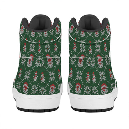 Santa Claus Knitted Pattern Print High Top Leather Sneakers