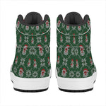Santa Claus Knitted Pattern Print High Top Leather Sneakers