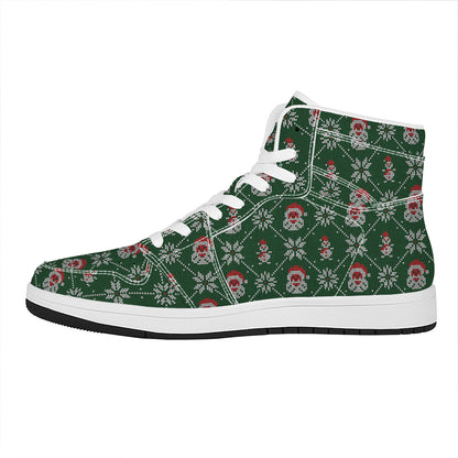 Santa Claus Knitted Pattern Print High Top Leather Sneakers