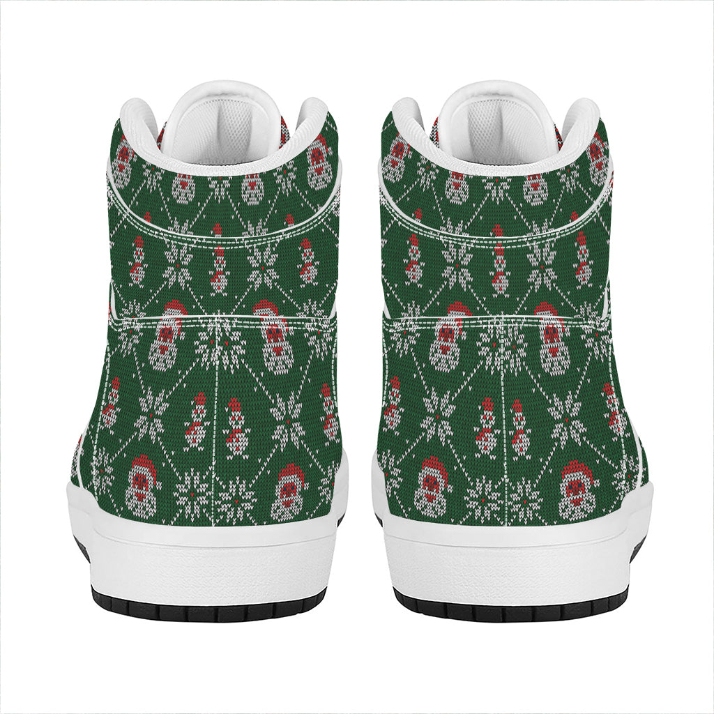 Santa Claus Knitted Pattern Print High Top Leather Sneakers